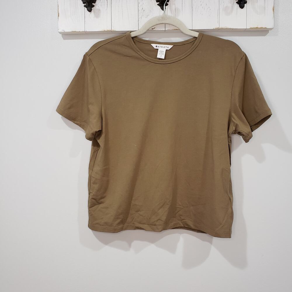Athleta Essential Tee Womens S Brown Short Sleeve Crew Neck Casual Stretch Top